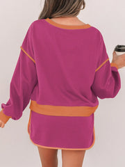 Hazel Blues® | Contrast Trim Long Sleeve Top and Skort Set