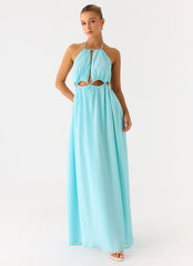 Ardenzelle Chiffon Halter Neck Maxi Dress Turquoise