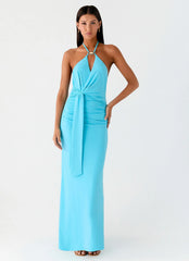 Dare Me Halter Maxi Dress Aqua Blue