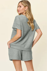 Hazel Blues® | Double Take Texture Short Sleeve T-Shirt and Drawstring Shorts Set