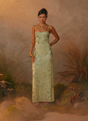 Celandine Beaded Maxi Dress Lime