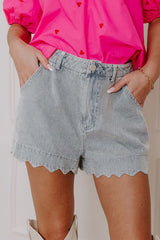 Hazel Blues® | Scalloped Hem Denim Shorts