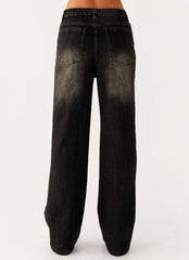 Back Again Straight Leg Denim Jeans Acid Charcoal