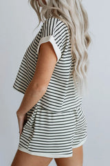 Hazel Blues® | Striped Contrast Top and Shorts Set