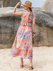 Hazel Blues® | Printed V-Neck Top and Midi Skirt Set
