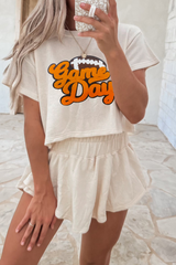 Hazel Blues® | Beige Game Day Graphic Tee and Skort 2 Piece Set
