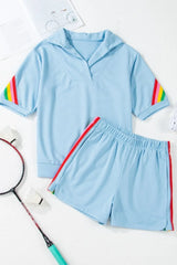 Hazel Blues® | Rainbow Collared Short Sleeve Top and Shorts Set