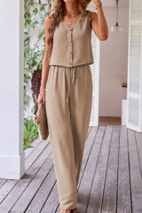 Hazel Blues® | Button Down Vest and Drawstring Wide Leg Pants Set