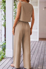 Hazel Blues® | Button Down Vest and Drawstring Wide Leg Pants Set