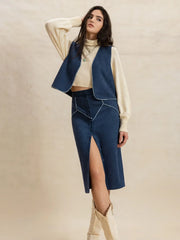 Hazel Blues® | Open Front Vest and Buttoned Skirt Set