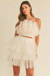 Hazel Blues® | MABLE Tulle Tube Ruffle Crop Top and High Low Maxi Skirt Set