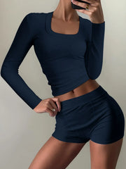 Hazel Blues® | Square Neck Long Sleeve Top and Shorts Set