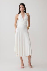 Krish Hankie Halter Midi Dress - White