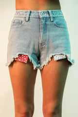 Hazel Blues® | VERY J Raw Hem Pocketed Contrast Washed Denim Shorts