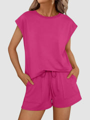 Hazel Blues® | Round Neck Cap Sleeve Top and Shorts Set