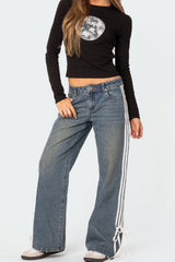 Hazel Blues® | Side Striped Loose Fit Jeans