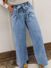Hazel Blues® | High Waisted Wide Leg Belted Jeans