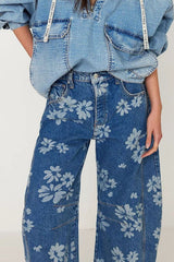 Hazel Blues® | Flower Print Wide Leg Jeans