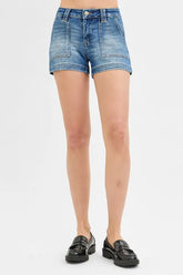 Hazel Blues® | RISEN Low Rise Patched Pocket Shorts