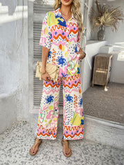 Hazel Blues® | Devine Printed Button Down Shirt and Pants Set