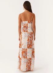 Aster Bloom Maxi Dress Orange Blue Floral