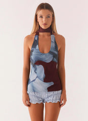Catarina Halter Top Maroon Print