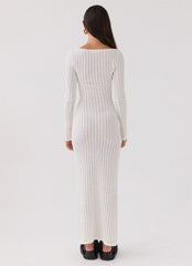 Crystal Cascade Knit Maxi Dress White