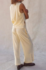 Hazel Blues® | Solid Color Tank Top and Smocked Waist Pants Set