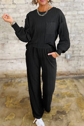 Hazel Blues® | Round Neck Top and Pants Set