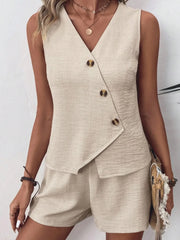 Hazel Blues® | Button Up Vest and Shorts Set
