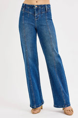 Hazel Blues® | RISEN Seam Detail Wide Leg Jeans