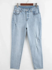 Hazel Blues® | Mid Rise Ankle-Length Distressed Skinny Jeans