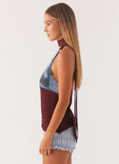 Catarina Halter Top Maroon Print