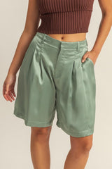 Hazel Blues® | HYFVE High-Waist Pleated Satin Shorts