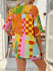 Hazel Blues® | Devine Printed Collared Neck Half Sleeve Top and Shorts Set