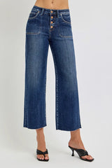 Hazel Blues® | RISEN High Rise Crop Wide Button Up Jeans
