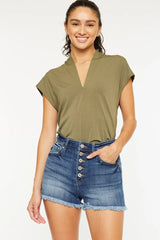 Hazel Blues® | Kancan High Rise Frayed Hem Denim Shorts