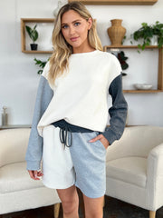 Hazel Blues® | Double Take Contrast Drop Shoulder Top and Shorts Set