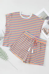 Hazel Blues® | Striped Round Neck Top and Shorts Set