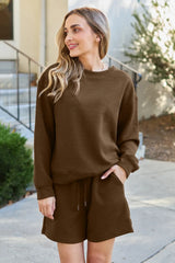 Hazel Blues® | Double Take Texture Long Sleeve Top and Drawstring Shorts Set