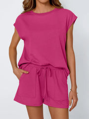 Hazel Blues® | Round Neck Cap Sleeve Top and Shorts Set