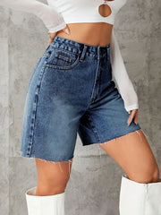 Hazel Blues® | Frayed Hem Denim Shorts