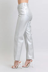 Hazel Blues® | Judy Blue High Waist Silver Faux Leather Pants