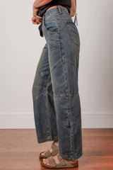 Hazel Blues® | Exposed Stitching Loose Straight High Waist Jeans