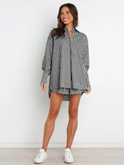 Hazel Blues® | Striped Dropped Shoulder Shirt and Shorts Set