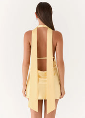 Alicia Satin Halter Mini Dress Pastel Yellow