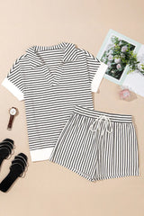 Hazel Blues® | Stripe V Neck Tee and Casual Shorts Set
