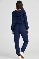 Hazel Blues® | Navy Blue Ribbed Knit Cropped Hoodie and Drawstring Joggers Set