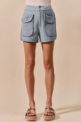 Hazel Blues® | SO ME Mineral Washed Terry High Rise Cargo Shorts