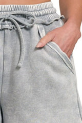 Hazel Blues® | Zenana Acid Wash Fleece Drawstring Shorts With Pockets